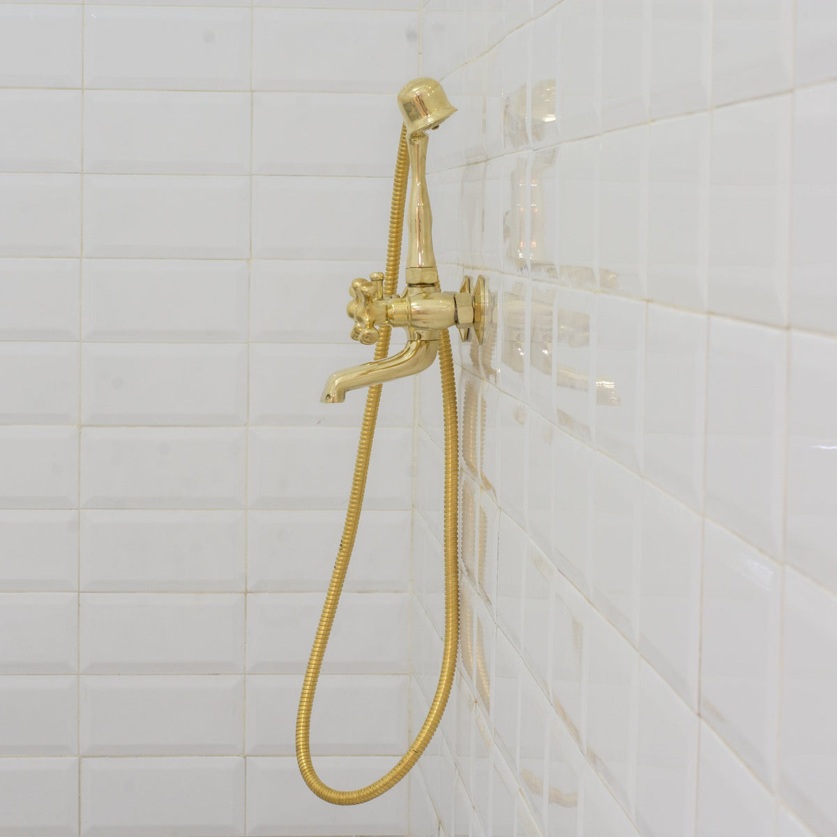 Unlacquered Solid Brass Telephone Tub Filler with Handheld - Insideast