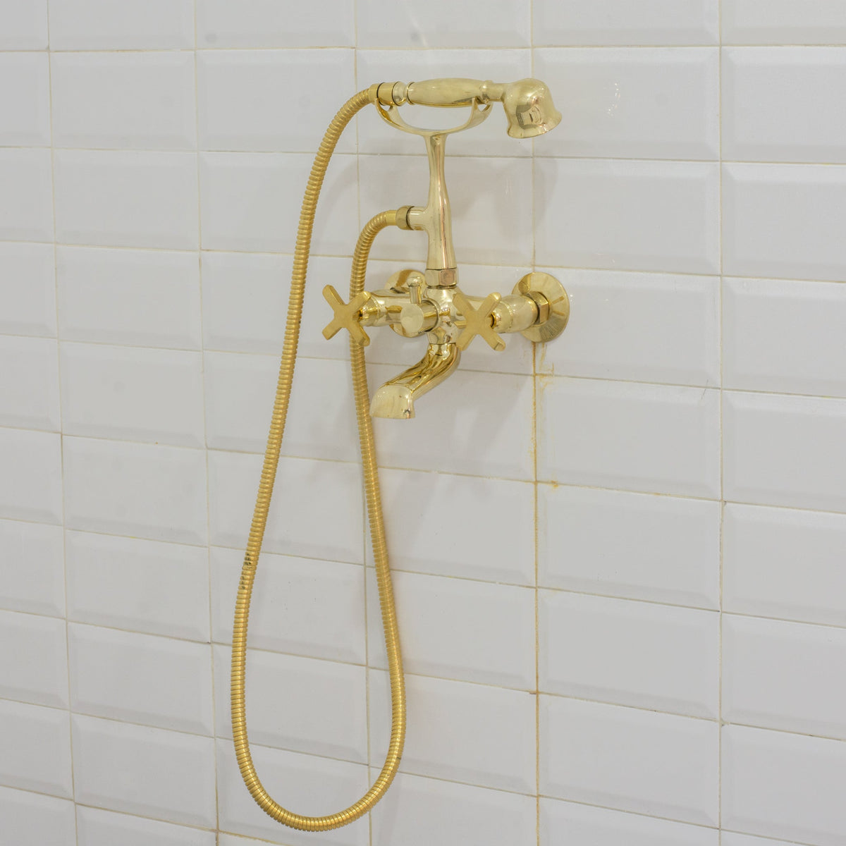 Unlacquered Solid Brass Telephone Tub Filler with Handheld - Insideast