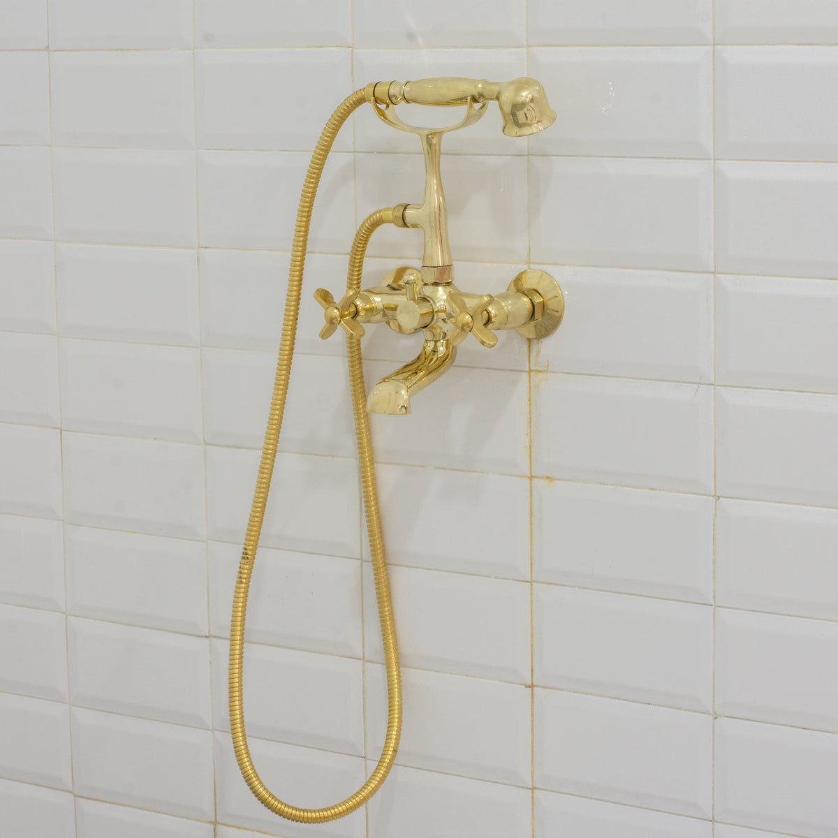 Unlacquered Solid Brass Telephone Tub Filler with Handheld - Insideast