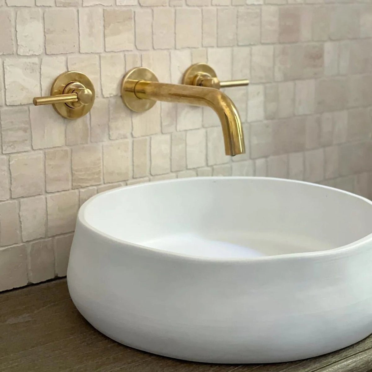 Unlacquered Solid Brass Wall Mounted Bathroom Vessel Sink Faucet, Antique Basin Vanity Faucet - Insideast