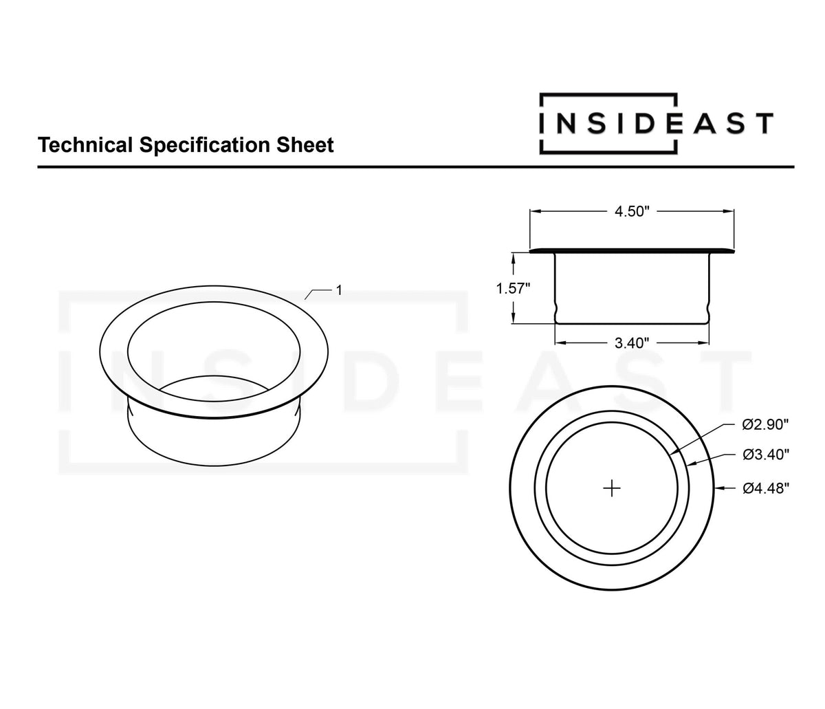 Unlacquered Solid Copper Garbage Disposal Flange - Insideast