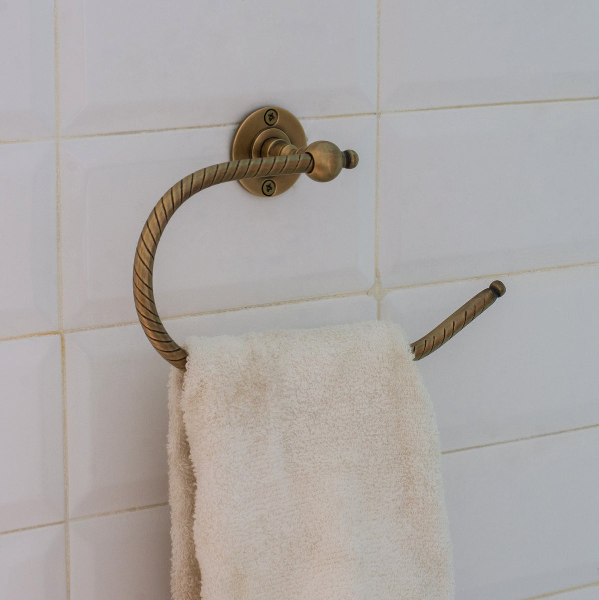 Vintage Brass Towel Holder, Towel Ring Hanger, Wall Mount Bathroom Ring Holder, Hand Engraved Ring For Towels - Insideast