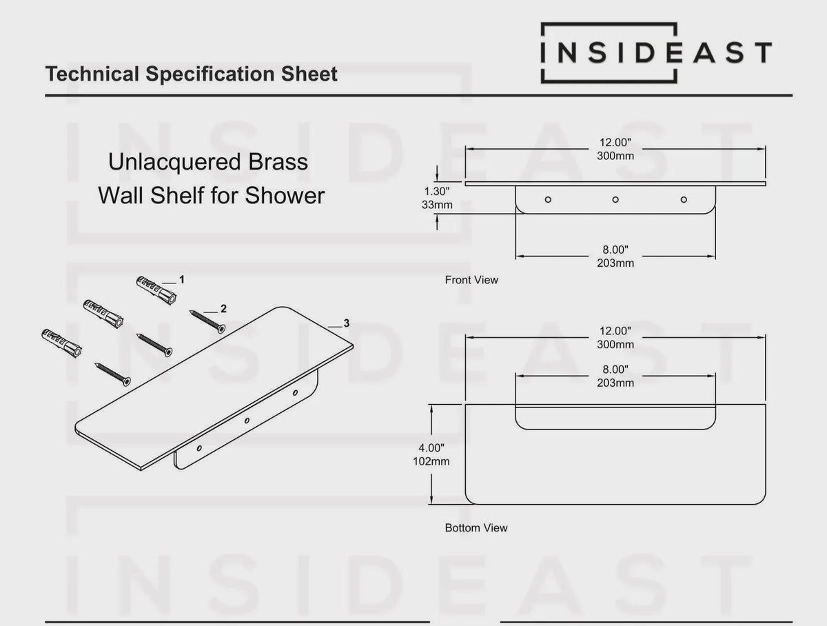 Vintage Brass Wall - Mounted Shower Shelf | Aged Brass Floating Shelf - Insideast