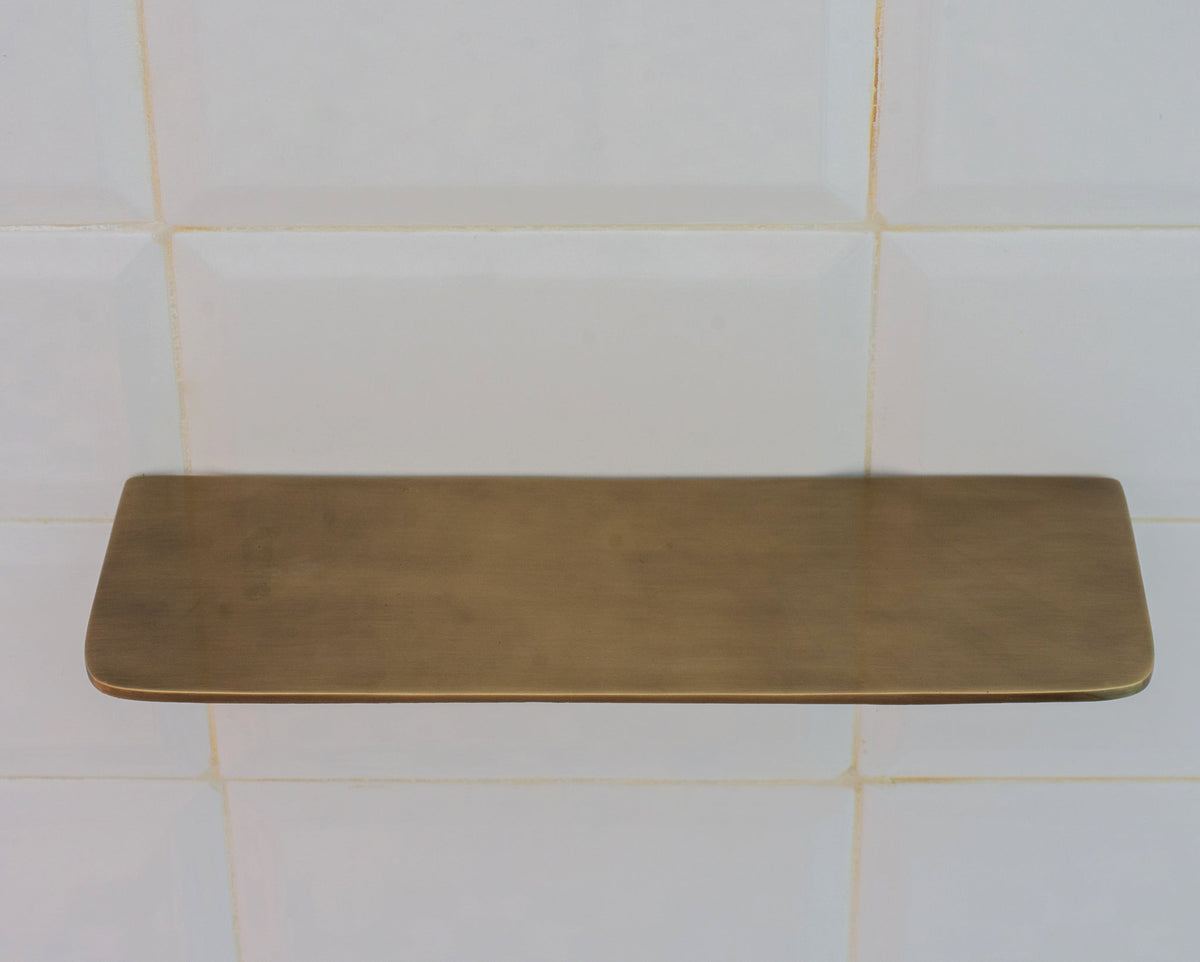 Vintage Brass Wall - Mounted Shower Shelf | Aged Brass Floating Shelf - Insideast