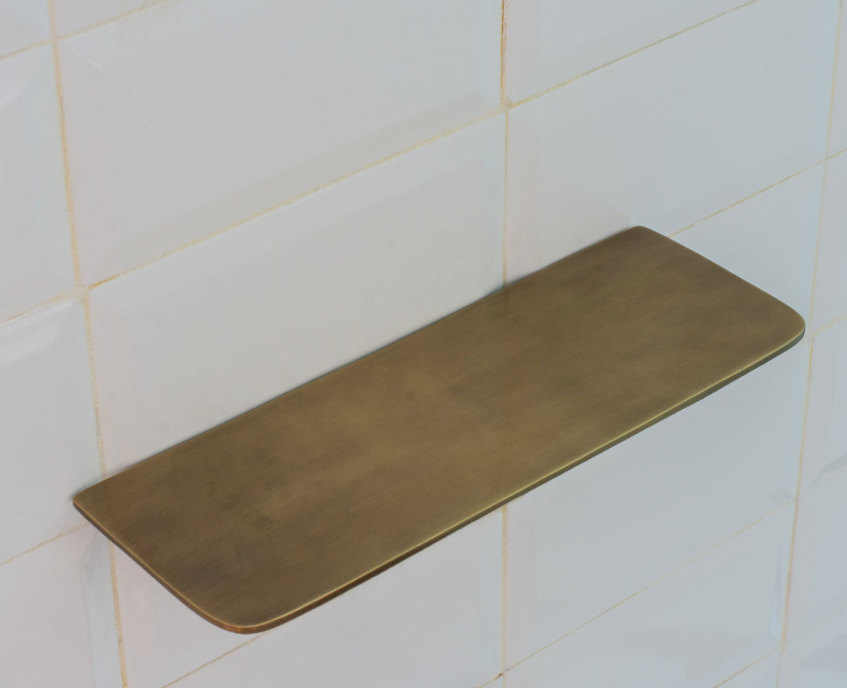 Vintage Brass Wall - Mounted Shower Shelf | Aged Brass Floating Shelf - Insideast