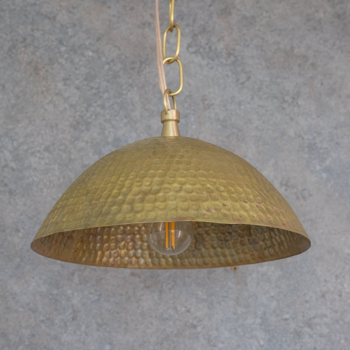 Weathered Antique Brass Dome Pendant - Hammered Moroccan Brass Light - Insideast